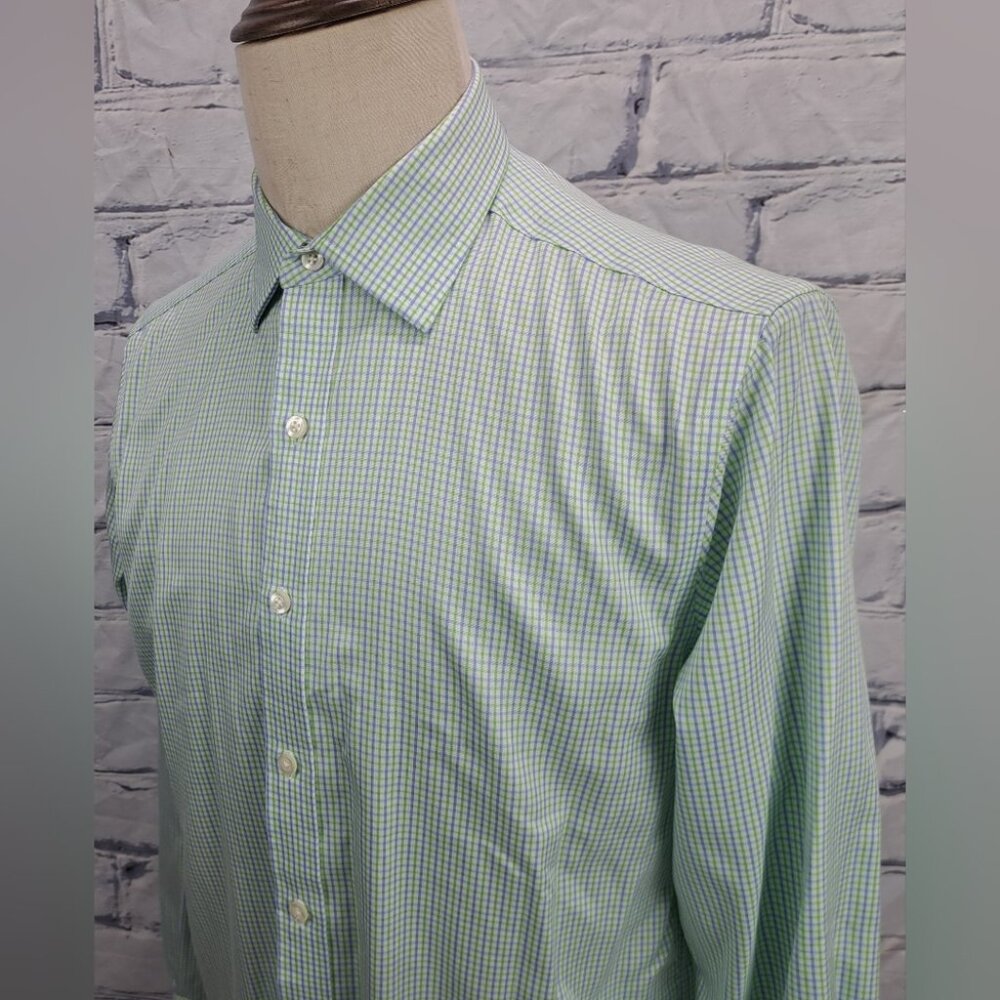 NEW Michael Kors Men's Dress Shirt Green Blue Check Non-Iron Size 16 x 34 Large